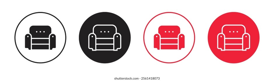 Vector Sofa Chair Icon In Circles. Armchair Icon Symbols