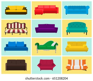 Vector sofa icon set. Colored collection. Templates for interior design. EPS8 illustration.