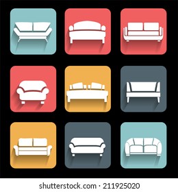 Vector sofa icons set. Interior Design. Vector
