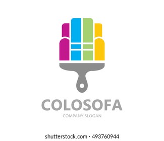 Vector sofa paint logo template design. Creative furniture symbol or icon
