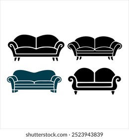 Vector sofa silhouette icon with white background 