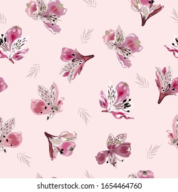 Vector soft blooming floral pattern, delicate flowers, with leaves seamless pattern vector EPS10,Design for fashion,fabric, greeting card template on sweet pink background.