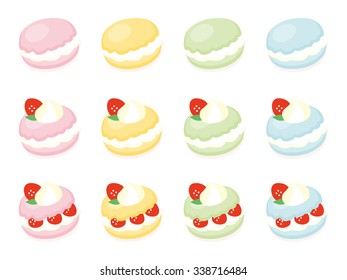 vector soft color macaroon, dessert, cream puff, strawberry tea time