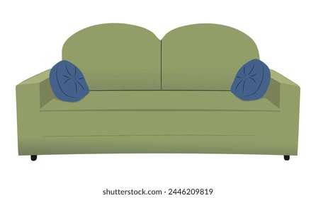 Vector soft comfortable home green sofa with pillows living room interior decoration vector isolated