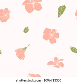 Vector Soft Pale Peak Hibiscus Seamless Pattern Background. Perfect for fabric, scrapbooking, wallpaper.