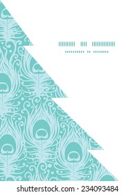 Vector soft peacock feathers Christmas tree silhouette pattern frame card template