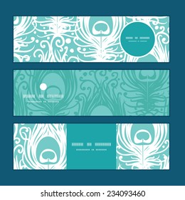 Vector soft peacock feathers horizontal banners set pattern background