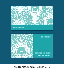 Vector soft peacock feathers horizontal stripe frame pattern business cards set