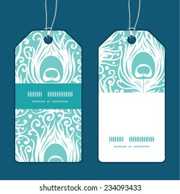Vector soft peacock feathers vertical stripe frame pattern tags set