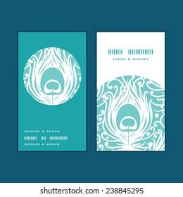 Vector soft peacock feathers vertical round frame pattern business cards set