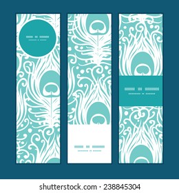 Vector soft peacock feathers vertical banners set pattern background