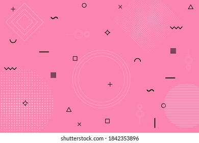 Vector soft pink abstract background with geometric shapes.The style is Memphis
