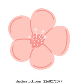 Vector soft pink flower with stamens. Elegance flower in flat design. Blooming flower in soft pink color. Spring and Summer.