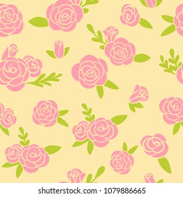 Vector Soft Pink and yellow Rose Garden seamless background. Spring Roses. PerQfect for wallpaper, scrapbooking, fabric projects
