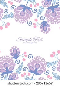 Vector soft purple flowers vertical double borders frame invitation template