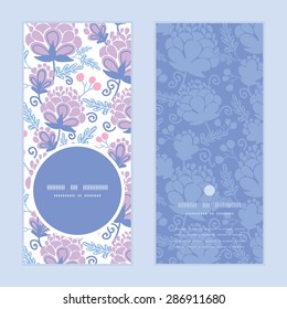 Vector soft purple flowers vertical round frame pattern invitation greeting cards set
