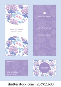 Vector soft purple flowers vertical frame pattern invitation greeting, RSVP and thank you cards set