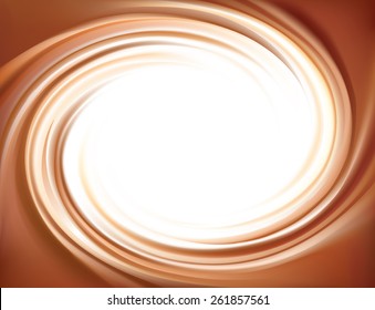 Vector soft wonderful mixed dark beige curvy swirling backdrop. Beautiful delicious fluid choco creamy surface with space for text in white center   