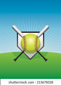 A vector softball illustration. Vector EPS 10. EPS file contains transparencies and gradient mesh. Room for copy.