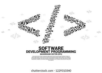 Vector software development programming multiple tag icons shaped big tag symbol. Concept for Programming language technology and coding.