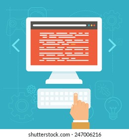 Vector Software Testing Concept In Flat Style - Source Code On The Screen Of The Computer