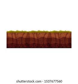 Vector soil ground layers with grass, underground texture. Subterranean landscape for game map design. Layered earth surface, geological natural clay.