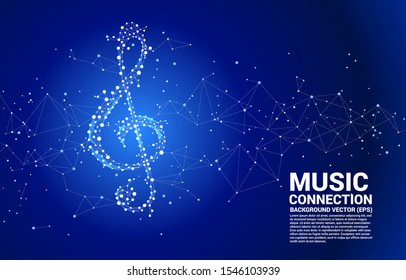 Vector sol music key note from dot connected lines. Concept background for song and concert theme.