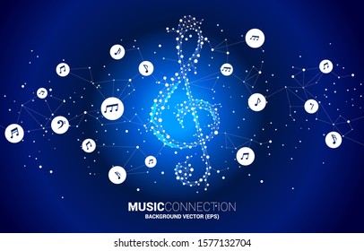 Vector sol music key note from dot connect line. Concept background for song and concert theme.