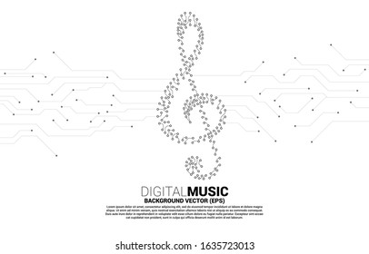 Vector sol music key note from dot connect line circuit board style. Concept background for song and concert theme.