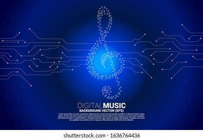 Vector sol music key note from dot connect line circuit board style. Concept background for song and concert theme.