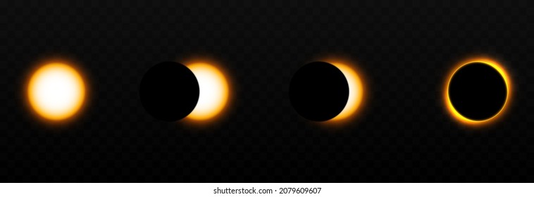 Vector solar eclipse. Different phases of solar eclipse png, set of vector eclipse, lunar eclipse.
