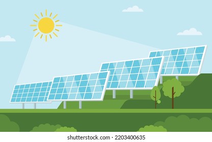 Vector solar energy business presentation, banner, renewable alternative ecologicle technology, illustration with power plant solar energy wind power illustration