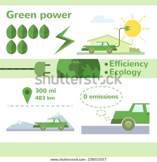 Vector solar energy electric car infographic\
flat illustration