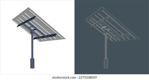 Vector Solar Panel Concept. line Blueprint Wire-frame. 