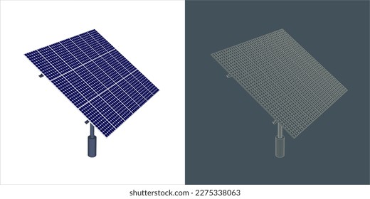 Vector Solar Panel Concept. line Blueprint Wire-frame. 