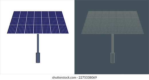 Vector Solar Panel Concept. line Blueprint Wire-frame. 