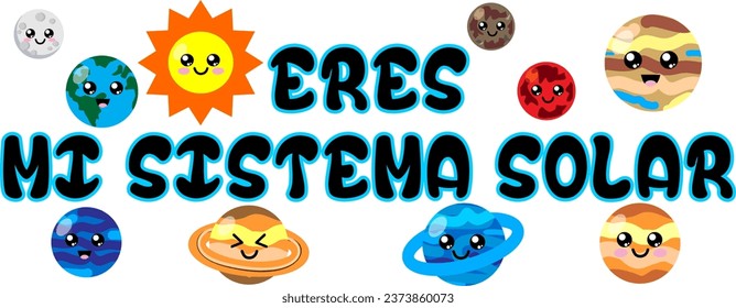 Vector, Solar System Cup Illustration (Eres mi Sistema Solar ) Spanish- You are my sistem Solar