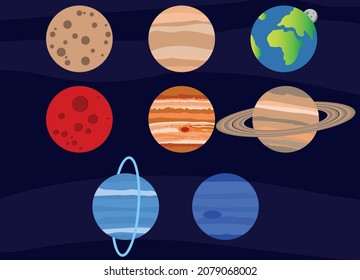 vector solar system. flat illustration of planets in solar system composition on dark space background