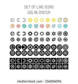 Vector Solar System Line Icons