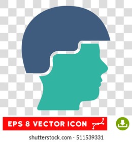 Vector Soldier Helmet EPS vector pictograph. Illustration style is flat iconic bicolor cobalt and cyan symbol on a transparent background.