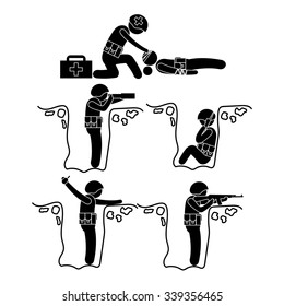 Vector soldiers people sniping Stick Figure Pictogram Icons