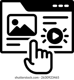 Ícone preto sólido vetorial para inserção de conteúdo