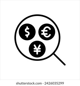 Vector solid black icon for currency screene