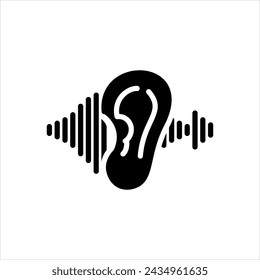 Vector solid black icon for ear