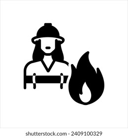 Vector solid black icon for firewoman