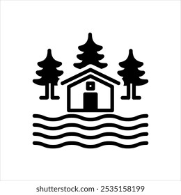 Vector solid black icon for lake house