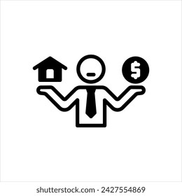 Vector solid black icon for landlord; land owner; estated; homeowner; dealership; agent; ownership; property; real estate; housing; solid; logo; symbol; shape; vector; sign; logotype; icon; illustrati