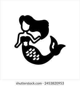 Vector solid black icon for mermaid