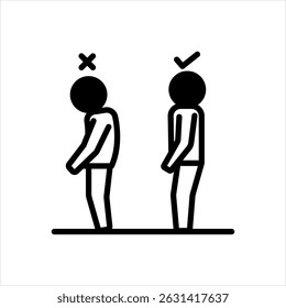 Ícone preto sólido vetorial para hábito postural