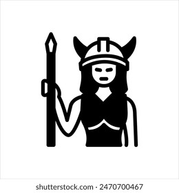 Vector solid black icon for warrior woman